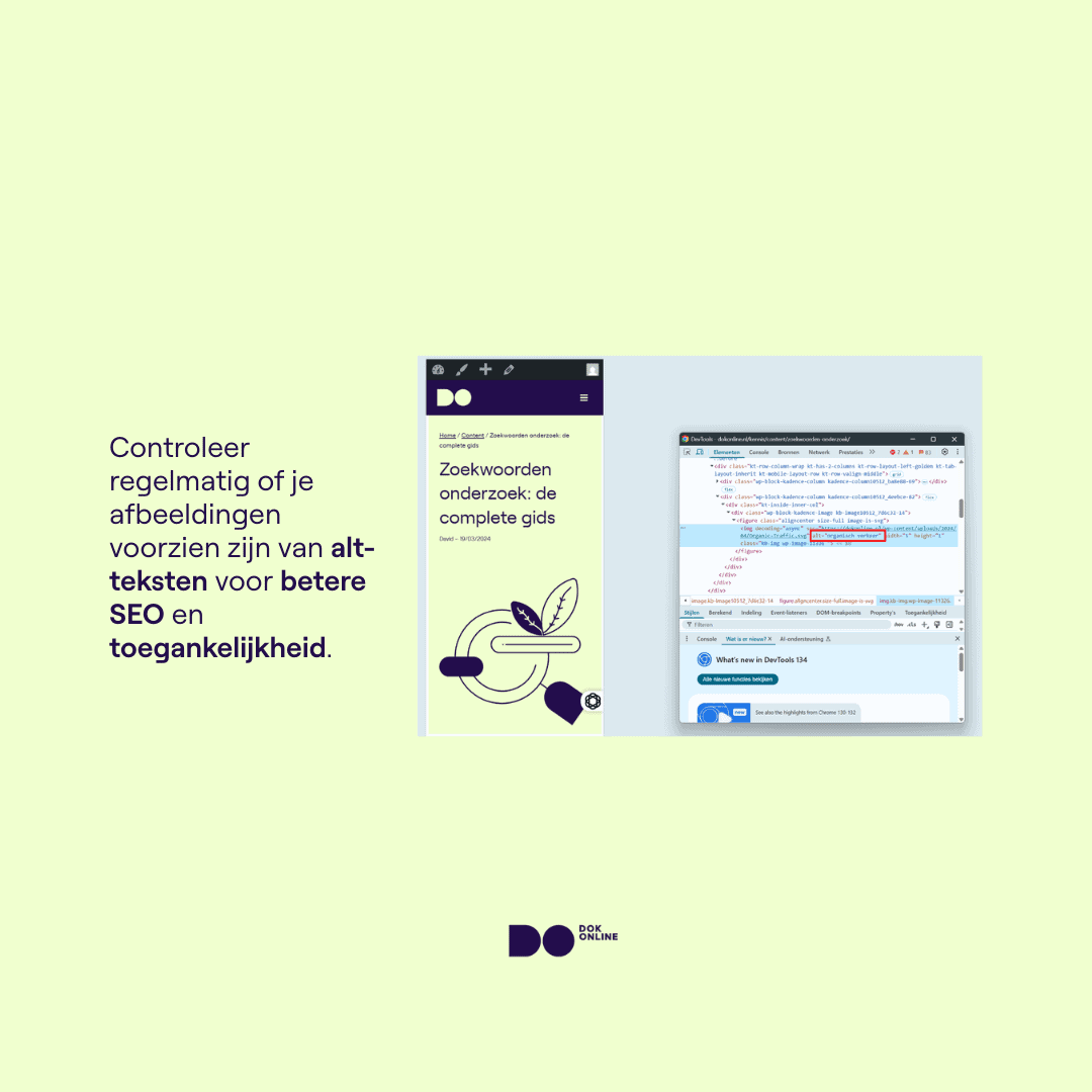 Alt tekst: Zoekwoorden onderzoek gids meta tags SEO toegankelijkheid tools.