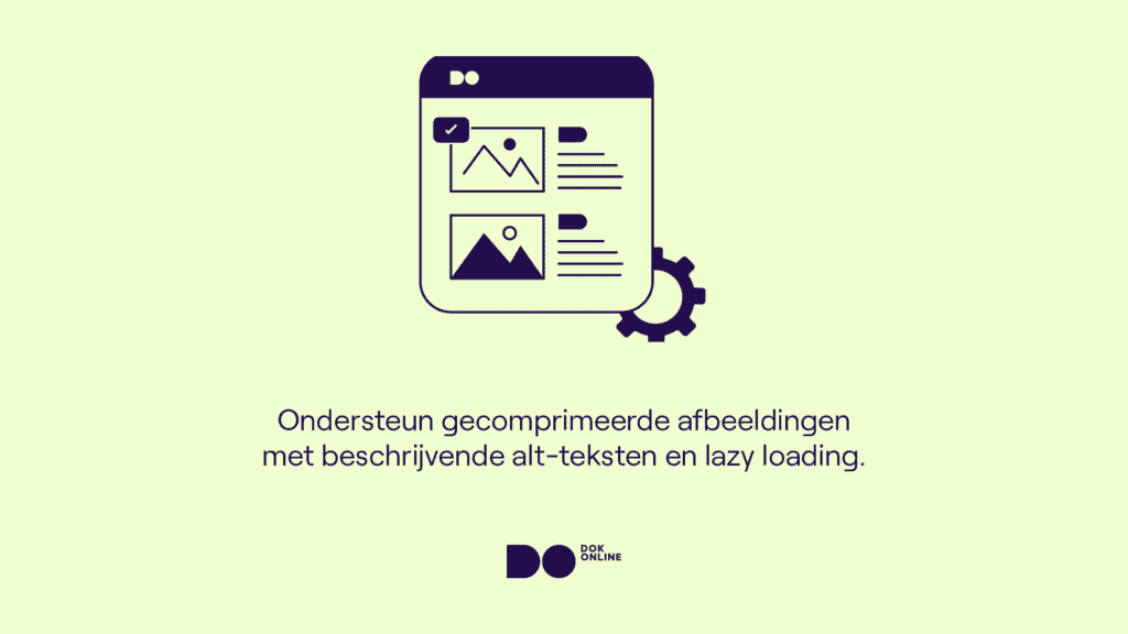 Onderteun gecomprimeerde afbeeldingen met beschrijvende alt teksten en laxy loading.