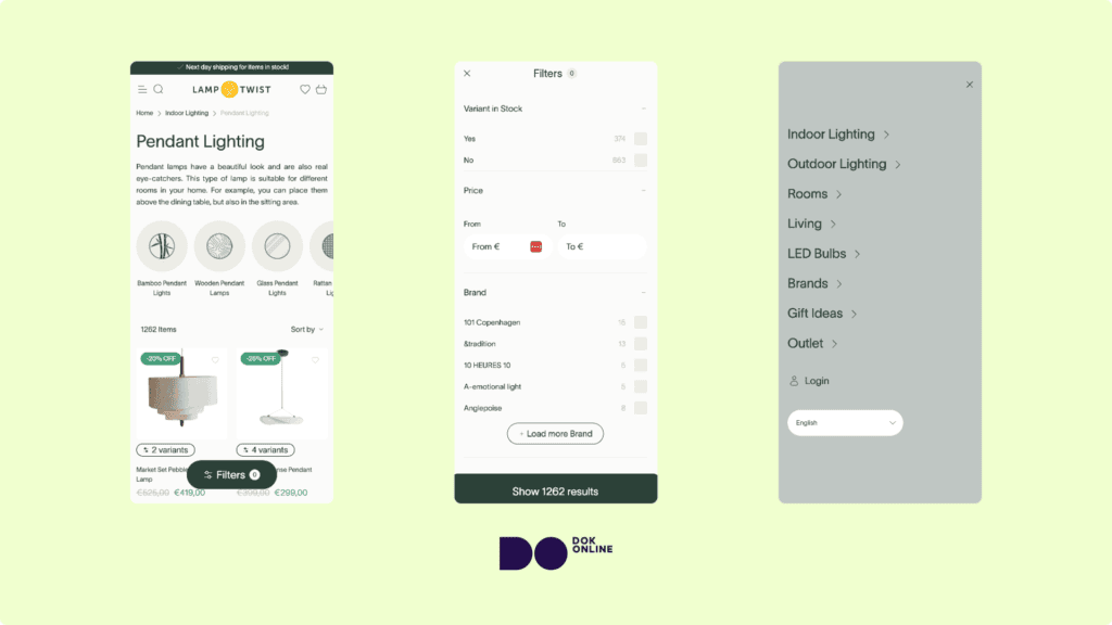 Mobile view of the category page on the website of Lamptwist.