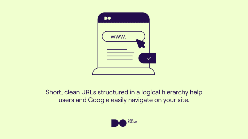 Icon showing clean, keyword-rich URLs reflecting site hierarchy.