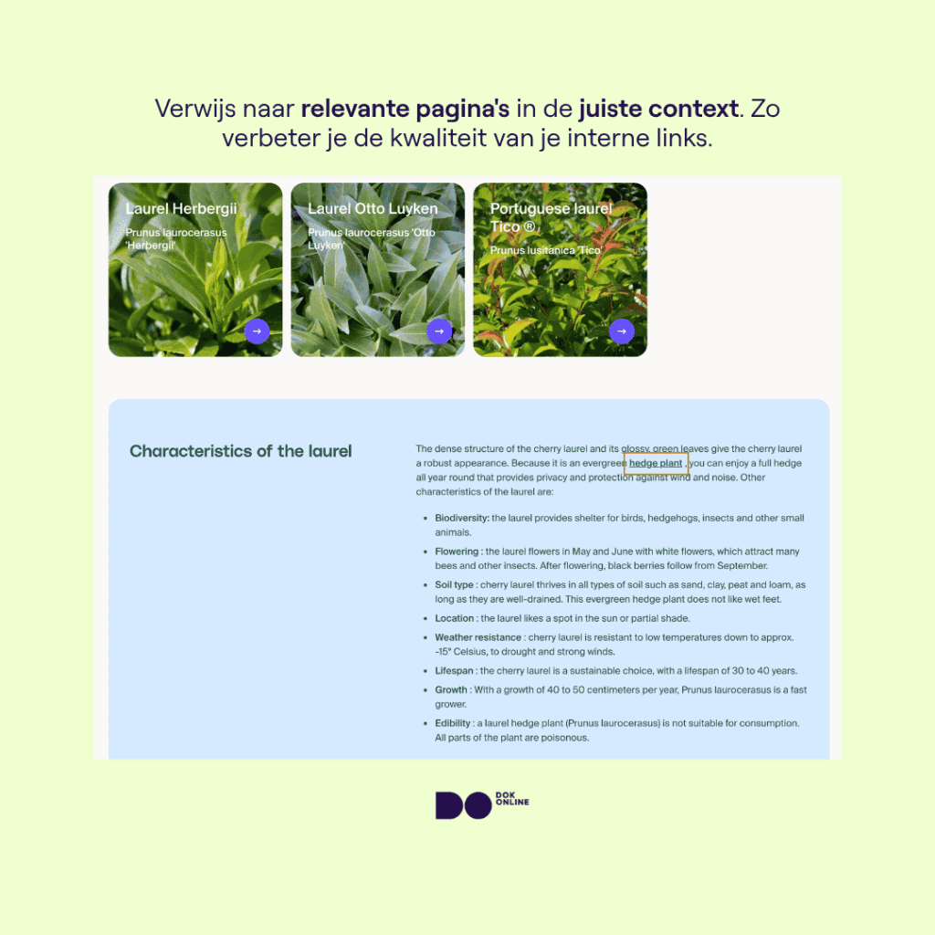 Een visual waarin een interne link naar een pagina wordt weergegeven